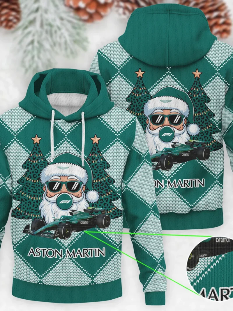 Santa Pinetree Car Aston Martin Formula One - Knitted Hoodie BLVAF12209250A25AM