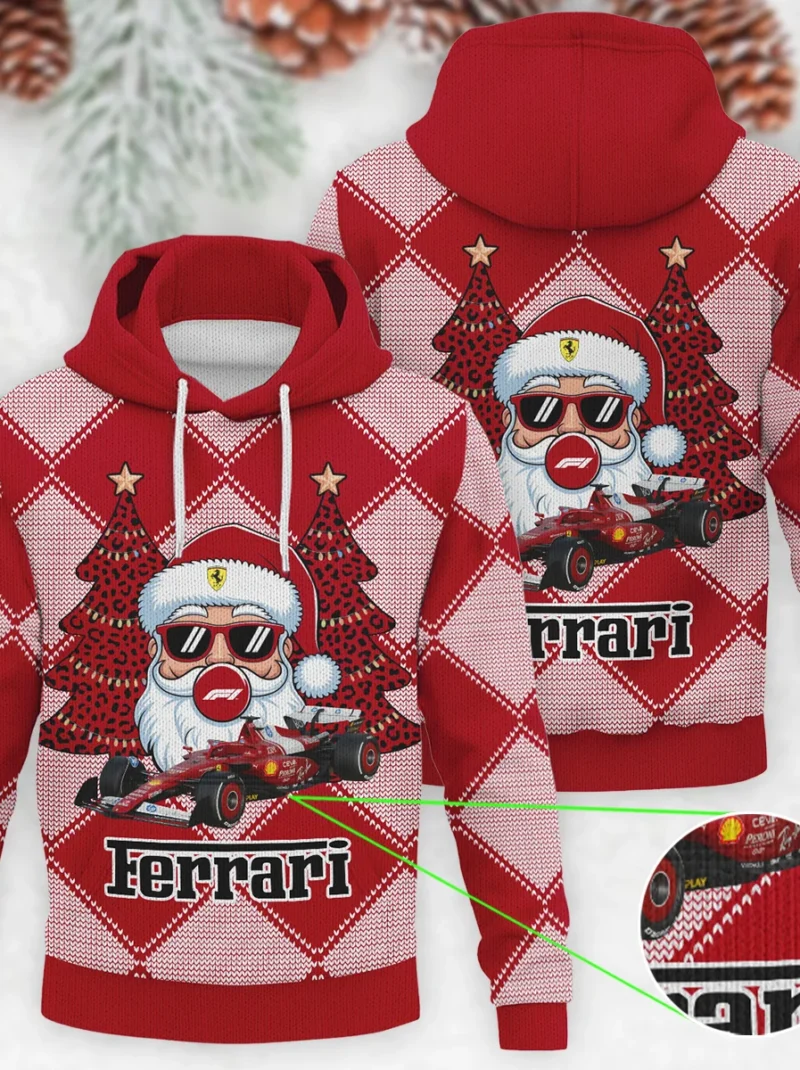 Santa Pinetree Car Ferrari Formula One - Knitted Hoodie BLVAF12209250A25FRR