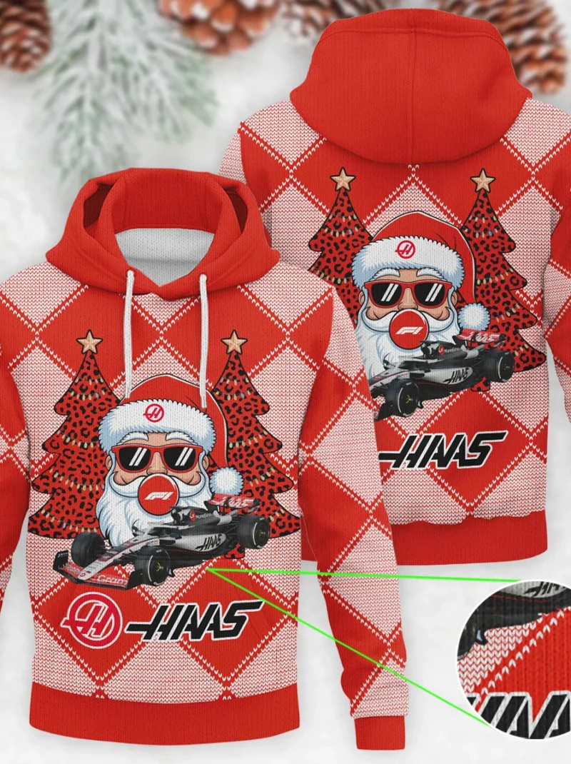 Santa Pinetree Car Haas Formula One - Knitted Hoodie BLVAF12209250A25HAAS