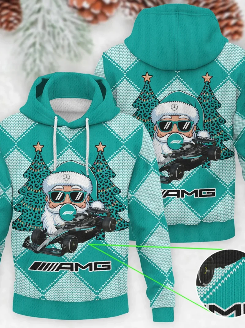 Santa Pinetree Car Mercedes Formula One - Knitted Hoodie BLVAF12209250A25MER