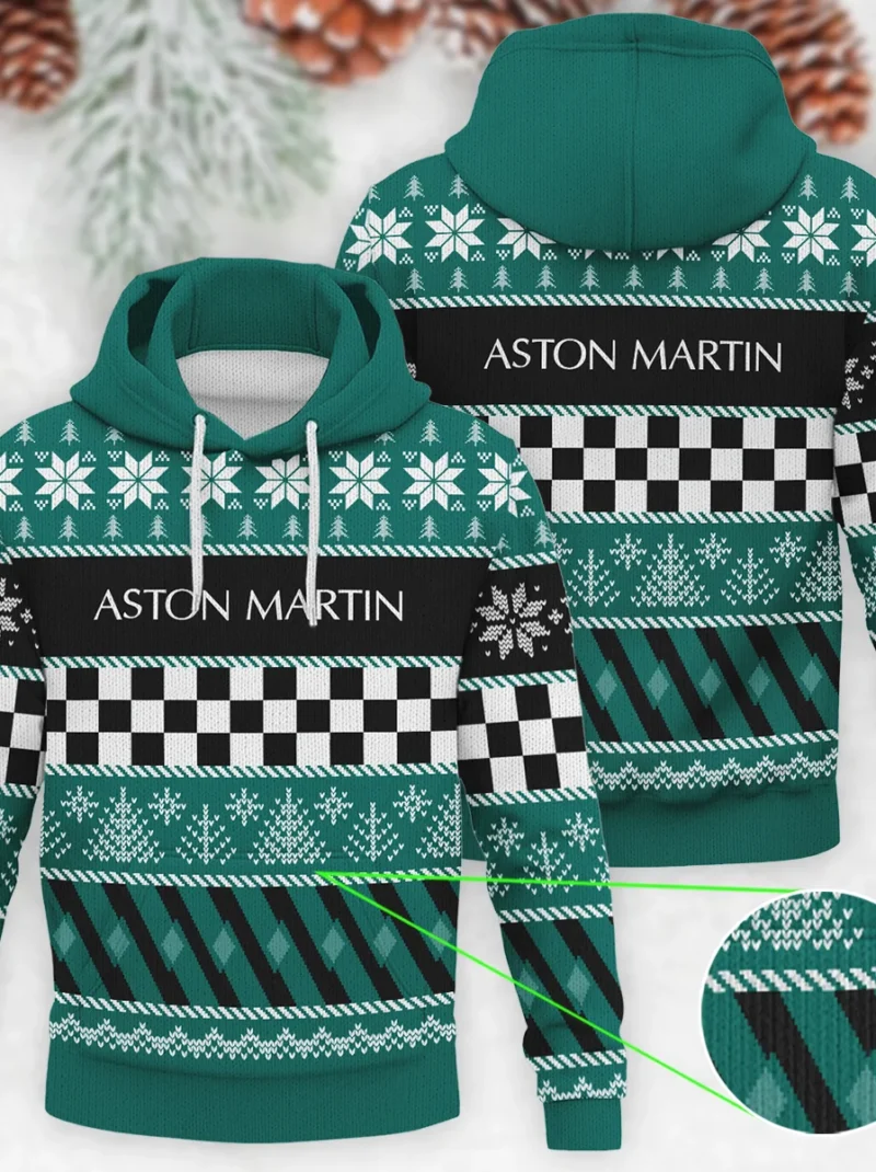 Racing Xmas Pattern Aston Martin Formula One - Knitted Hoodie BLVAF12209250A28AM