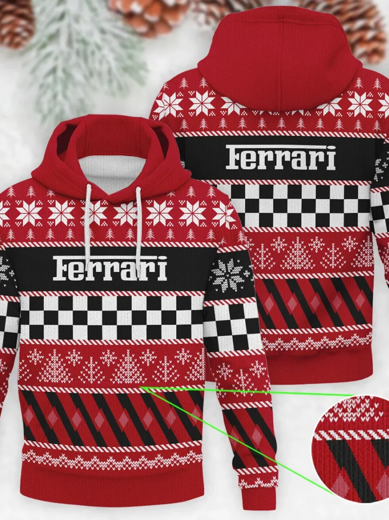 Racing Xmas Pattern Ferrari Formula One - Knitted Hoodie BLVAF12209250A28FRR