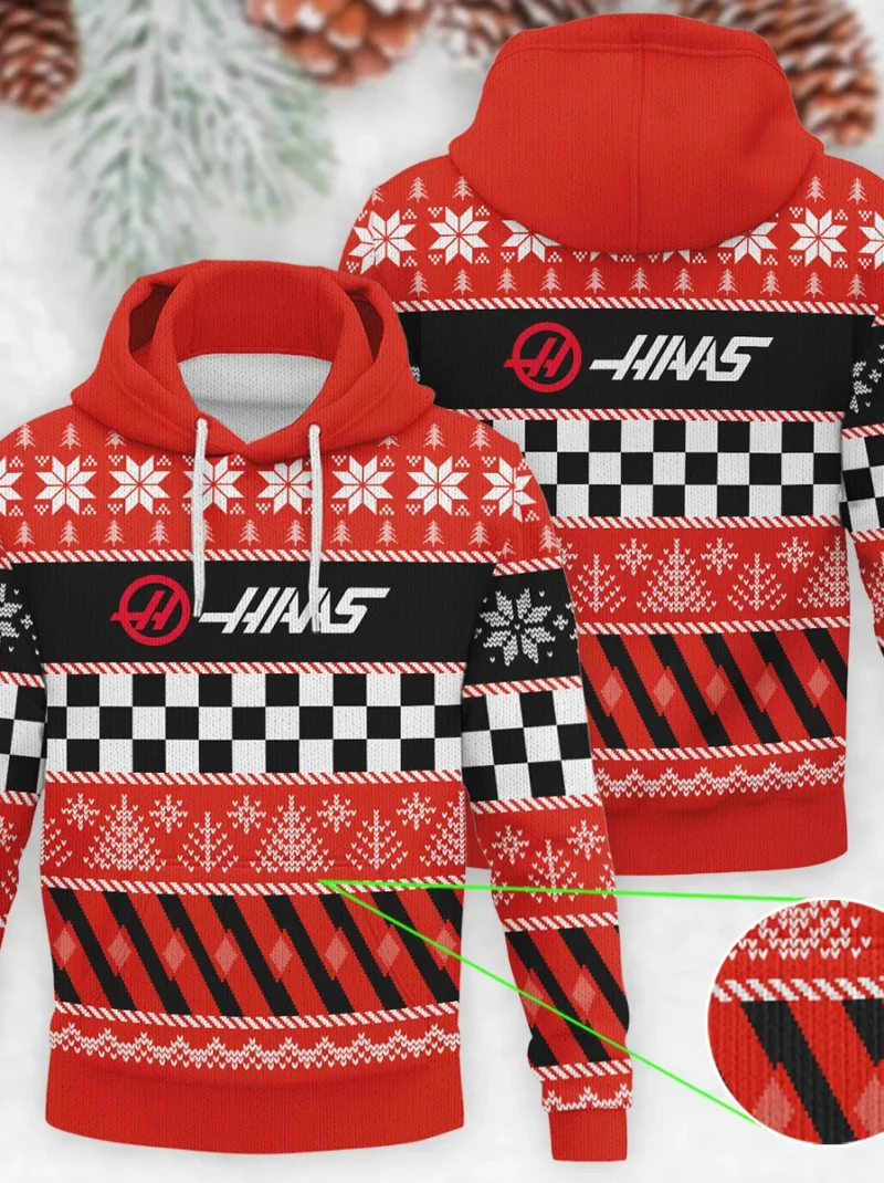 Racing Xmas Pattern Haas Formula One - Knitted Hoodie BLVAF12209250A28HAAS
