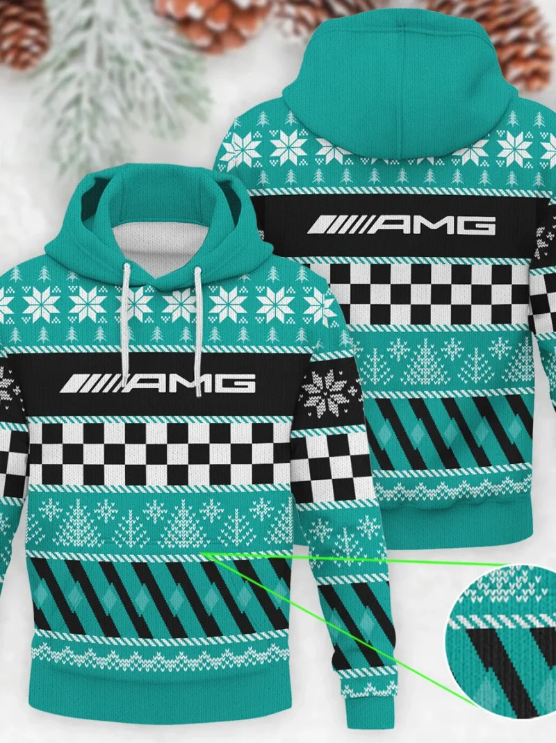 Racing Xmas Pattern Mercedes Formula One - Knitted Hoodie BLVAF12209250A28MER