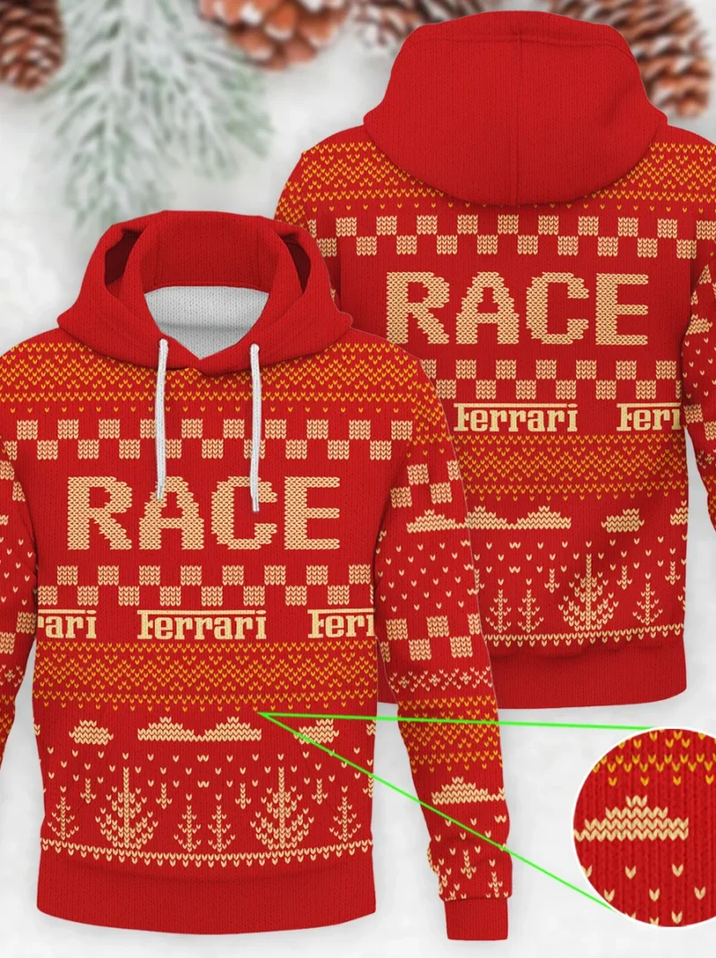 Race Xmas Pattern Ferrari Formula One - Knitted Hoodie BLVAF12209250A30FRR