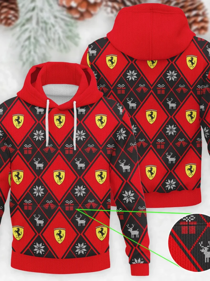Square Xmas Pattern Ferrari Formula One - Knitted Hoodie BLVAF12209250A31FRR