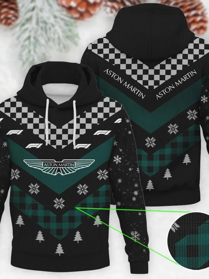 Winter Xmas Pattern Aston Martin Formula One - Knitted Hoodie BLVAF12209250A32AM