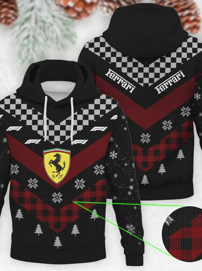 Winter Xmas Pattern Ferrari Formula One - Knitted Hoodie BLVAF12209250A32FRR
