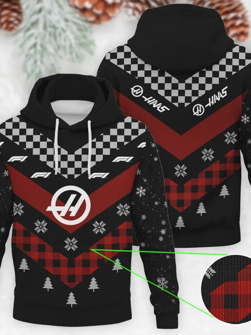 Winter Xmas Pattern Haas Formula One - Knitted Hoodie BLVAF12209250A32HAAS