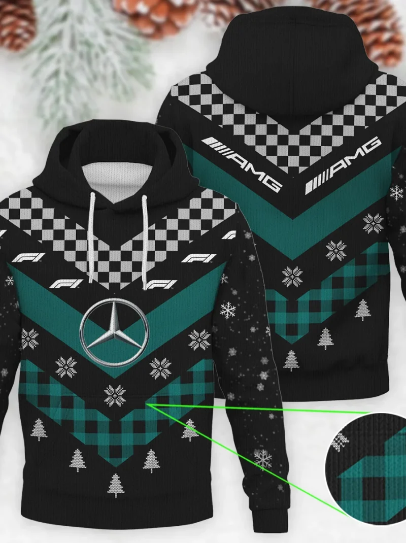 Winter Xmas Pattern Mercedes Formula One - Knitted Hoodie BLVAF12209250A32MER