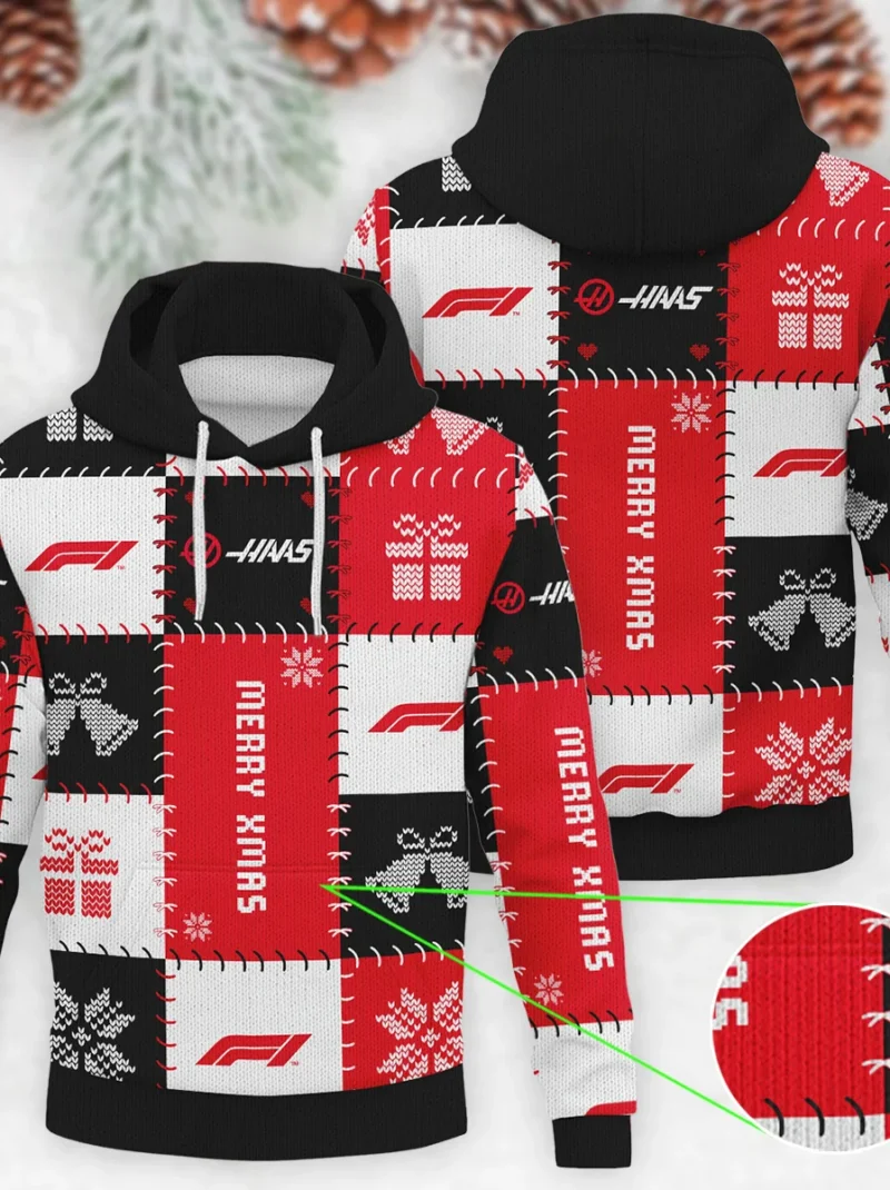 Christmas Pattern Haas Formula One - Knitted Hoodie BLVAF12209250A9HAAS