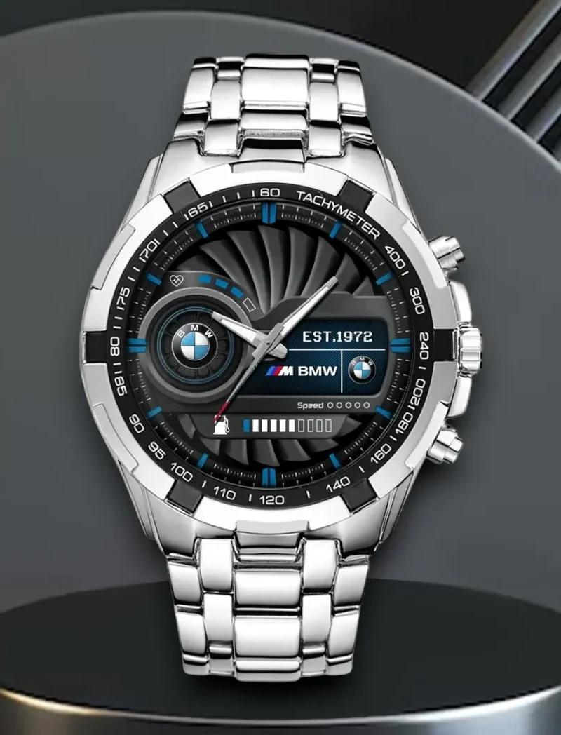 Two-Wheeler Steel Watches, Athletic-Inspired Wristwatch Style DCAR475 - White